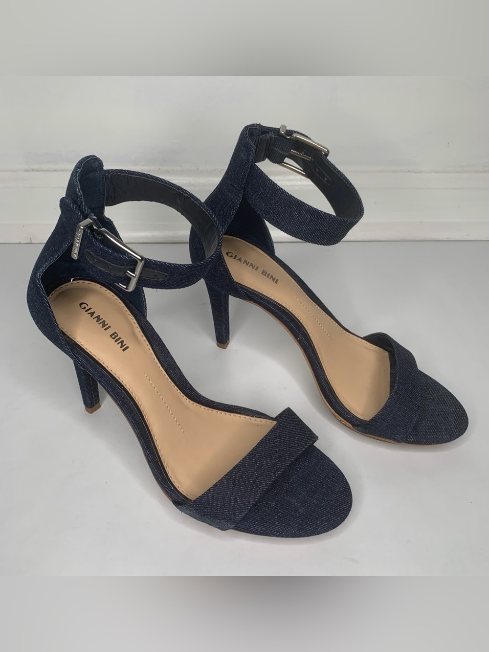 Gianni Bini Dark Blue Denim Ankle-Strap High Heel Sandals